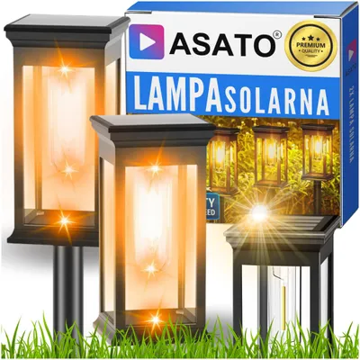 Zdjęcie produktu dla ASATO® 2x lampa solarna ogrodowa do podłączenia, czujnik zmierzchu, akumulator 500 mAh, wysokość 60 cm