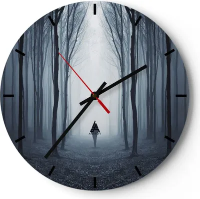 Produktbild von Wanduhr - Rund - Glasuhr - Charakter Wald Einsamkeit - 40x40cm - Schleichendes Uhrwerk - Lautlos - zum Aufhängen bereit - Dekoration Modern - Wanddekoration aus Glas - C3AR40x40-4142
