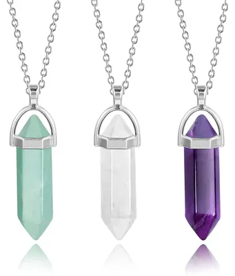 Productafbeelding van ASH'S CHOICE: Set van 21 helende kristallen met 3 hangers, inclusief een collier van natuursteen (groen, helder, amethist), geschikt voor zowel dames als heren - voor meditatie