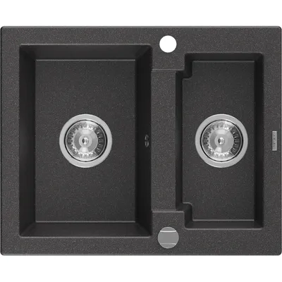 Zdjęcie produktu dla Mexen Carlos zlewozmywak granitowy 1,5-komorowy 582 x 475 mm, czarny nakrapiany, syfon chrom - 6518581500-76