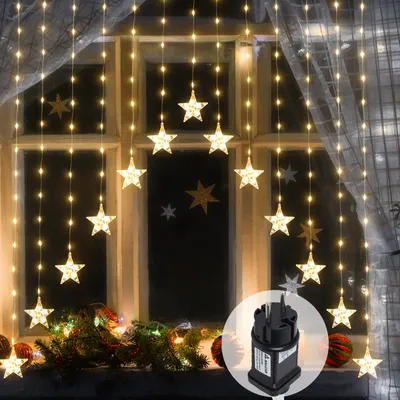 Zdjęcie produktu dla Salcar 3m 222 LED gwiazdkowe lampki choinkowe kurtyna świetlna okno wewnątrz z 8 trybami światła i timerem dekoracja świątecznych lampek
