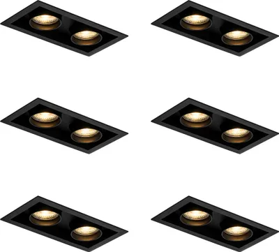 Produktbild von QAZQA - Set mit 6 modernen, schwarzen Einbaustrahlern, verstellbar, 2-flammig - Roof I Wohnzimmer I Schlafzimmer - Aluminium - LED geeignet GU10