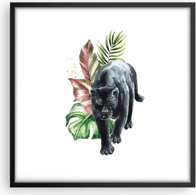 Produktbild von Gerahmtes Poster - Schwarzer Rahmen - Schwarz Panther Blätter - 50x50 cm - Wand Bild - Wanddeko - Wandbilder - Kunstposter - Wandposter - Bilderrahmen - Bilder - Kunstdruck - P2BAC50x50-4813