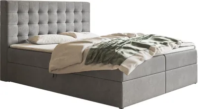 Produktbild von Boxspringbett 160x200 cm Jora - Doppelbett mit Matratze & Topper, 2x Bettkasten - Samtstoff (Grau - Jasmine 90)