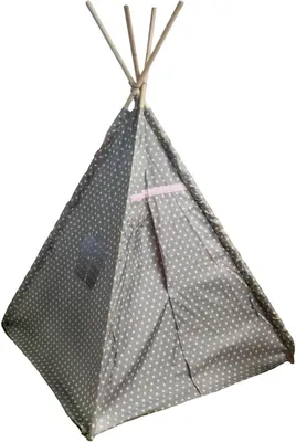 Produktbild von Kinder Spielzelt 160 cm - Tipi  Zelt - Farbe: grau rosa mit weißen Sternen