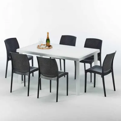 Produktbild von Weiß Rechteckig Tisch und 6 Stühle Farbiges Polypropylen-Außenmastenset Grand Soleil Boheme Summerlife - Schwarz