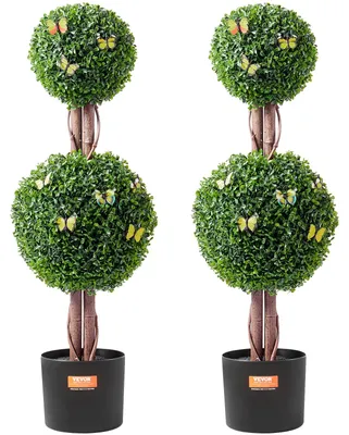 Obrázok produktu pre VEVOR Umelý topiar zo zimostrázu, výška 121,9 cm (2 kusy), dvojité guľové topiary, umelá rastlina s ďalšími listami, kvetináč a malá dekorácia, sada s UV ochranou