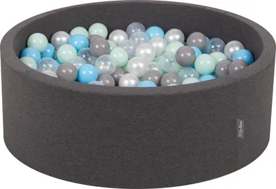 Image de KiddyMoon 90x30cm/200 balles ∅ 7cm Round Dry Pool with balls Certified  EU, Dark Grey : Perle/Gris/Transparent/Baby Blue/Mint