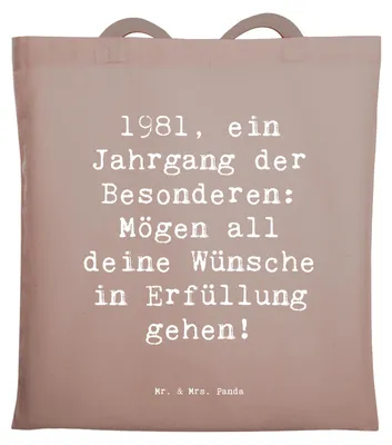 Produktbild von Mr. & Mrs. Panda Tote Bag Spruch 1981 Geburtstag - Braun Pastell - Geschenk, Happy Birthday, Geschenkideen, Jahrgang, Geburtstagsgeschenk, Jutebeutel, Shopping Tasche