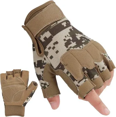 Obrázek produktu pro Motocyklové rukavice - Cyklistické rukavice - Rukavice bez prstů - Rukavice pro zimní sporty - Sportovní rukavice (různé typy) - Rukavice bez prstů s výplní - Vhodné pro cyklistiku, turistiku, lezení a outdoorové aktivity - Kamuflážní rukavice pro lezení