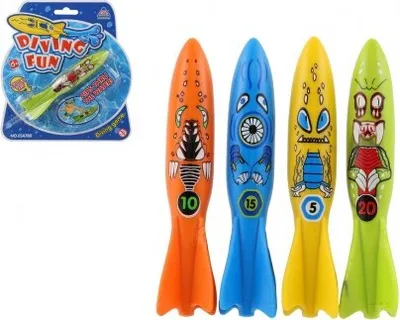 Zdjęcie produktu dla Torpeda do nurkowania plastikowa 13cm 4 kolory na karcie 17x18cm