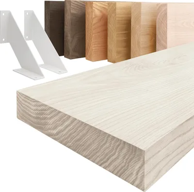 Produktbild von LAMO Manufaktur Wandregal Holz Gerade  |  Regal Farbe: Weiß | mit weißem Vintage Regalträger | 40 cm