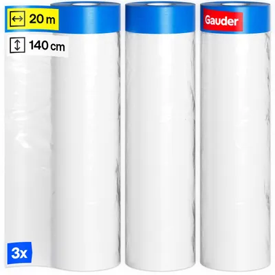 Produktbild von GAUDER Abdeckfolie mit Klebeband, Malerfolie (3 Rollen, 140cm x 20m, 84m²)
