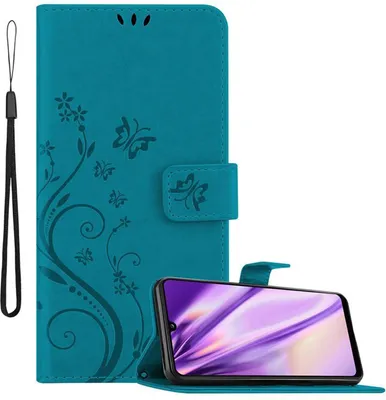 Produktbild von Cadorabo Hülle für Samsung Galaxy A31 Schutz Hülle in Blau Schutzhülle Handy Hülle Etui Case Blumen Flower