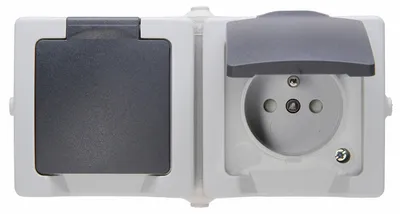 Image de Prise électrique à protection centrale, double, avec couvercle rabattable