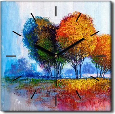 Produktbild von Coloray Uhr auf Leinwand 30x30 cm Wand Uhr Dekoration Wohnzimmer Segeltuch schwarze Hände -Bäume verlässt die Natur.
