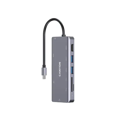 Produktbild von Canyon DS-11, USB 3.2 Gen 1 (3.1 Gen 1) Type-C, 100 W, 10,100,1000 Mbit/s, Grau, MicroSD (TransFlash), SD, 4K Ultra HD