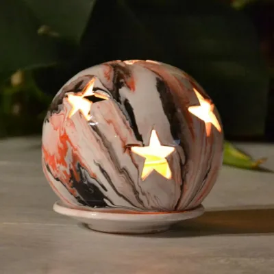 Image de Photophore boule Marbré rouge, noir et blanc - Petit Modèle