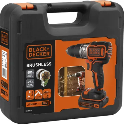 Obrázek produktu pro Black & Decker BL188KB-QW, Šroubovací pistole, Rukojeť pistole, Rychloupínací sklíčidlo, Oranžová, Bezkartáčový, 1650 ot/min