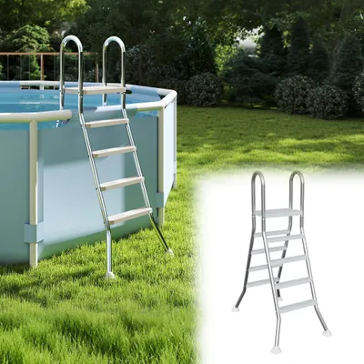Produktbild von XINZI Edelstahl Poolleiter 4 Stufen, mit Antirutsch-Stufen & ergonomischem Handlauf, Schwimmbadleiter, 150 kg Tragkraft, für Pooltiefe 1,4–1,6 m