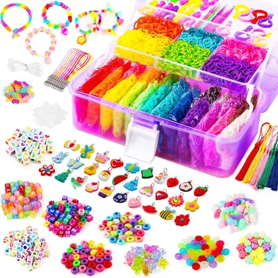 Produktbild von Loombandenset Armbänder Gummibänder Webrahmen - 12000 Stück - 30 Farben - Aufbewahrungskoffer
