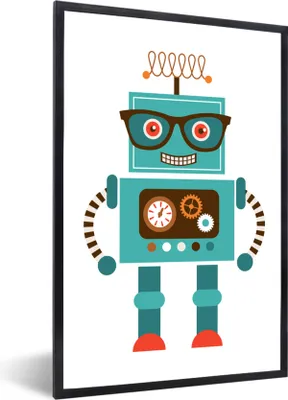 Produktbild von MuchoWow® Gerahmtes Poster Roboter - Brille - Zahnräder - Gesicht - Jungen - Kinder 20x30 cm - Poster mit Schwarzem Bilderrahmen Wandposter Rahmen Foto Bilder - Drucken - Bilder Poster im Rahmen