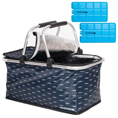 Produktbild von Einkaufskorb faltbar 30L – Thermo Picknickkorb Isolierkorb mit 2x Kühlakkus Federmuster