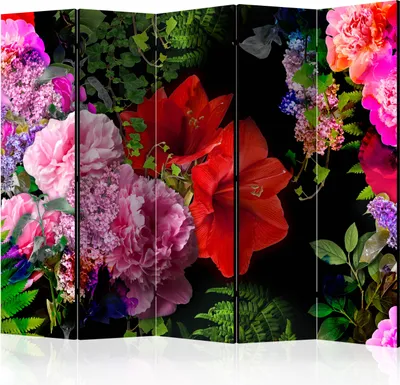 Produktbild von Akusticher Raumteiler Blumen Foto Paravent 225x172 cm beidseitig auf Vlies-Leinwand bedruckt Akustikschaum Trennwand Spanische Wand Sichtschutz Home Office Natur schwarz tropisch b-C-0359-z-c