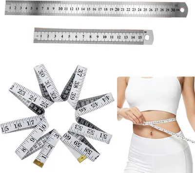Produktbild von 150cm Maßband Körper,Fitnessmaßband,maßband nähen,Umfangmaßband,mit 15/30-cm-Stahllineal,für Schneider Handwerker und Haushalte