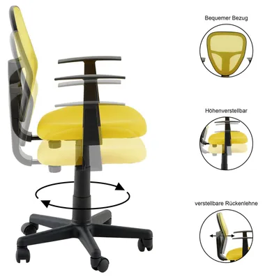 Produktbild von Schreibtischstuhl Kinder STUDIO ergonomisch, Gelb - Kinderschreibtischstuhl für Kinderzimmer, drehbar und höhenverstellbar mit Armlehnen, atmungsaktiver Meshbezug [max. Belastbarkeit 100 kg]