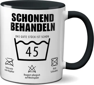 Produktbild von TassenKing Tasse mit Spruch Schonend behandeln Das gute Stück ist schon 45 - Kaffeetasse 45 lustig als Geschenk runder Geburtstag Mann Frau