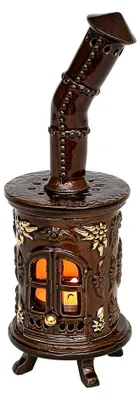Teelichtkamin aus Keramik, braun mit Gold, ca. 21 cm