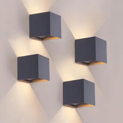 Produktbild von Ledvion 4er Set Wandlampe Innen/Aussen sensor Akku IP44 Anthrazit Warmweiß