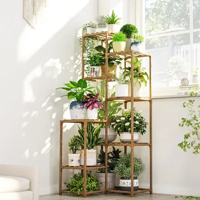Obrázok produktu pre Stojan na kvety 138.9 cm, drevený regál na rastliny, do interiéru