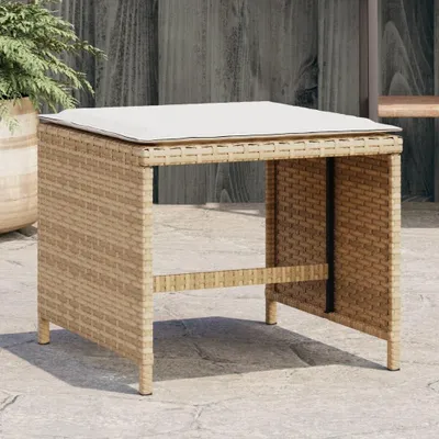 Produktbild von 4er-Set Gartenhocker mit Kissen, Fußhocker aus Poly-Rattan für Terrasse, Garten und Balkon, 40x40x35 cm, Beige