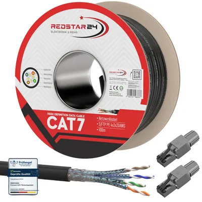 Produktbild von Cat 7 Erdkabel Netzwerkkabel Verlegekabel Outdoor UV Außen Rj45 Stecker CAT 8 100m 2x Cat8 Stecker Werkzeuglos