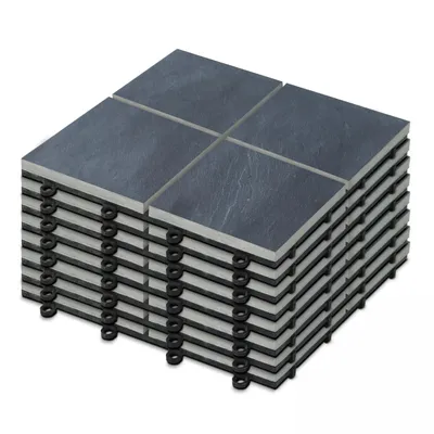 Immagine prodotto di 8 piastrelle per patio cliccabili in nero grigio pietra - Oviala Kobe