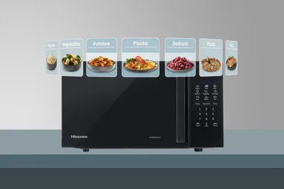 Produktbild von Hisense Mikrowelle, 20 l, 700 W, Inverter, Touch control, Schwarz, Arbeitsplatte, Solo-Mikrowelle, 20 l, 700 W, Eingebautes Display, Tasten