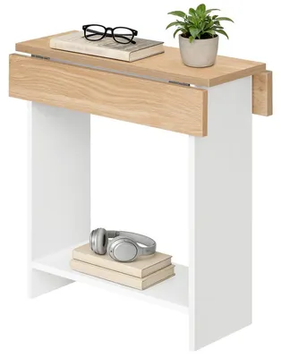 Produktbild von Beistelltisch mit klappbarer Tischplatte, Sofatisch mit Ablage, Natur und Weiß, 20/40,2 cm