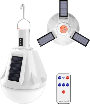 Produktbild von Solarlaterne – wiederaufladbare USB-LED-Solarbirne, wasserdicht für Zuhause, Garage, Schuppen, Zelt, Scheune, inklusive Fernbedienung