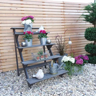 Produktbild von Blumentreppe groß, grau Promadino Treppe Garten Dekoration Hingucker Holz Blumen