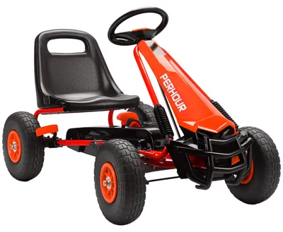 Image de Kart à pédales avec frein et embrayage, pour enfants, châssis en plastique et acier, rouge | 3–8 ans | Siège réglable en hauteur | 110 x 61 x 62 cm