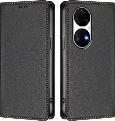 Image de Étui en cuir pour Huawei P50 Pro, étui à rabat magnétique en cuirPolyuréthaneavec support, noir