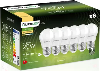 Produktbild von LUMILED LED Lampen E27 P45 2,5W ersetzt (25W Glühlampe) 6 Stück Set 249lm 3000K warmweiß 180 Grad Lichtwinkel 230V Glühbirne Birne Leuchtmittel Kugelform Kugel Energiesparlampe