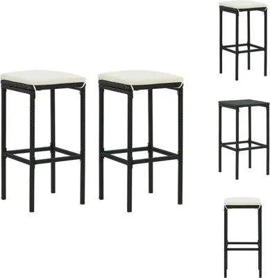 Produktbild von vidaXL Barhocker mit Kissen 2 Stk. Schwarz Poly Rattan -  Barhocker