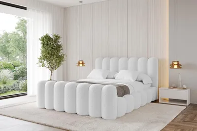 Produktbild von ALTDECOR Polsterbett mit Bettkasten, Fußteil und Lattenrost, Bett mit Kopfteil, Boxbett ohne Matratze, Doppelbett mit Stauraum - SENA-Z 200x200 Weiß