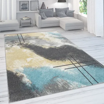 Produktbild von Designer-Teppich Für Wohnzimmer, Pastellfarben, Farbverläufe, Abstrakt In Gelb Grösse 60x100 cm