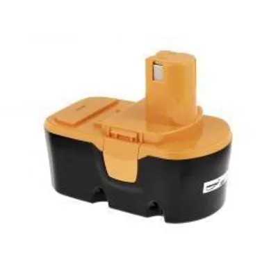 A black and orange battery pack for a power tool.