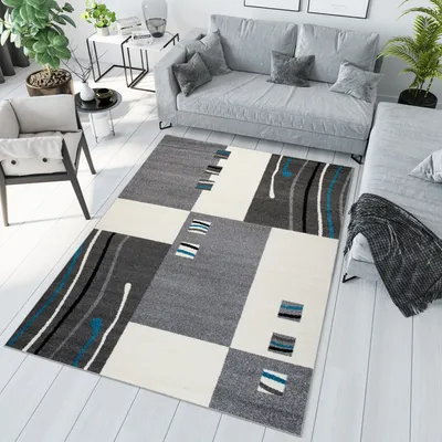 Produktbild von Teppich Wohnzimmer Schlafzimmer Kurzflor Modern Design Grau Blau Meliert  240 x 330 cm