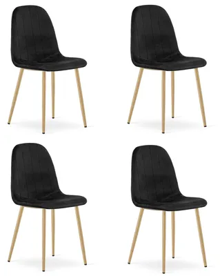 Image de Chaise - Leobert - Padva - Velours Noir/Pieds Chêne - 44,5 X 53 X 87 Cm - Lot De 4
